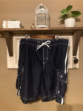 OP Navy Blue Swim Shorts with White Trim